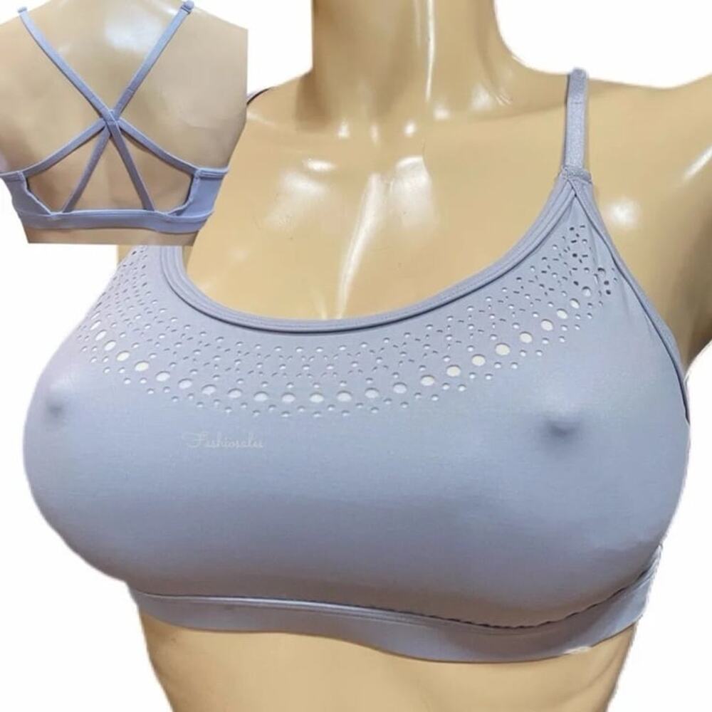 Victorias Secret Strappy Back Unlined Laser Cut Light Support Sports Bra sz L